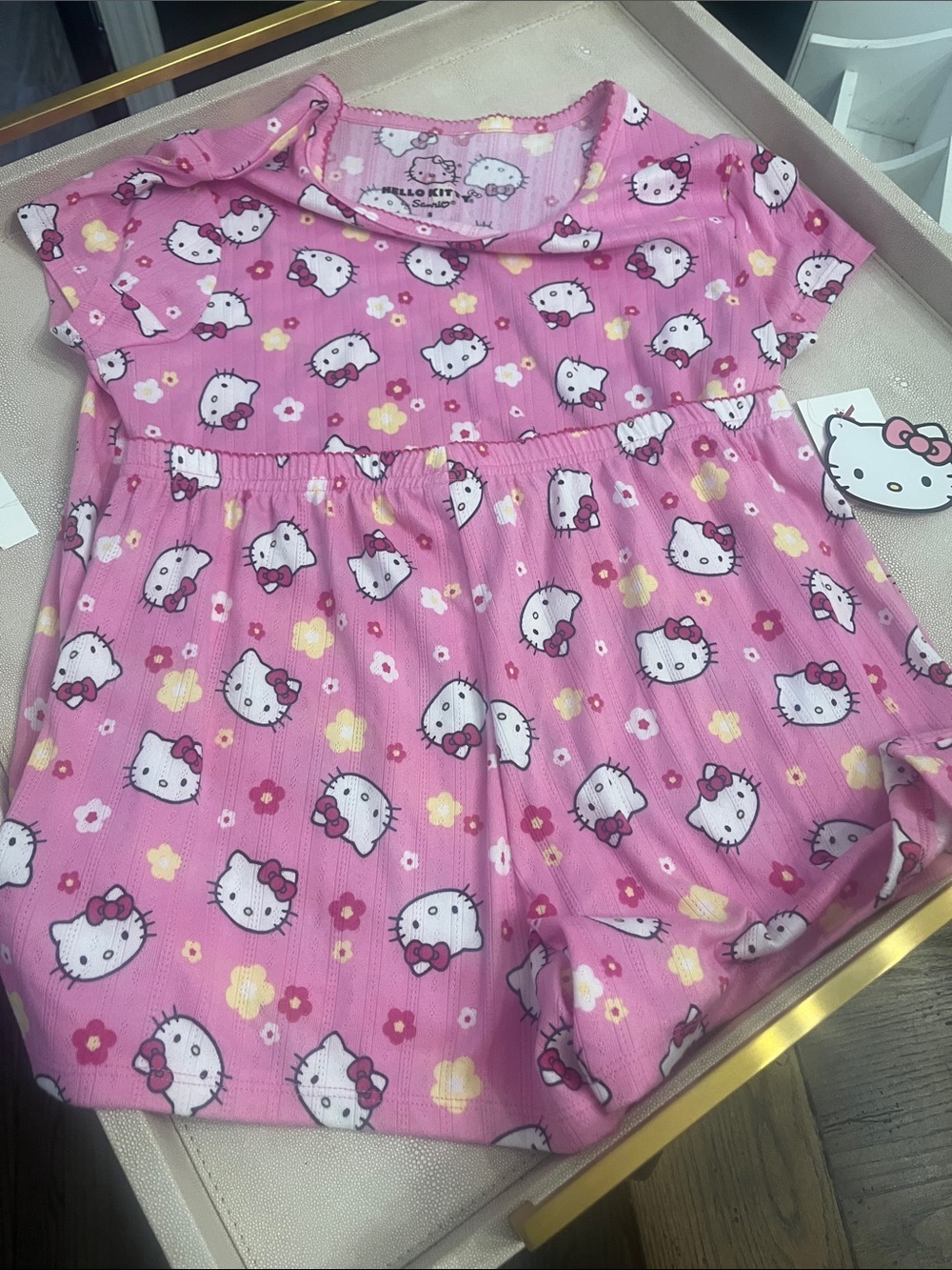 Hello Kitty Pink Floral Short-Sleeve Pajama Set for Kids